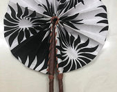 The Handmade Ankara Fan - Black and White Sun Design