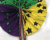 The Handmade Ankara Fan - Purple, Yellow and Green Stars Design