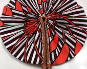 The Handmade Ankara Fan -  Orange Floral and Stripes Design