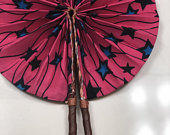 The Handmade Ankara Fan - Pink with Blue Stars Design