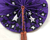 The Handmade Ankara Fan - Purple with White Stars Design