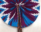 The Handmade Ankara Fan - Purple, White and Turquoise Stars Design
