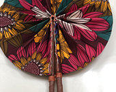 The Handmade Ankara Fan - Teal, Pink and Yellow Sunflower Design