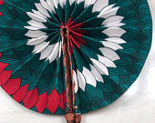 The Handmade Ankara Fan - Teal, White and Red Design